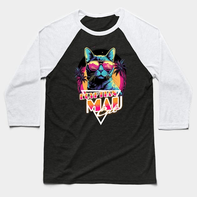 Retro Wave Egyptian Mau Cat Miami Shirt Baseball T-Shirt by Miami Neon Designs